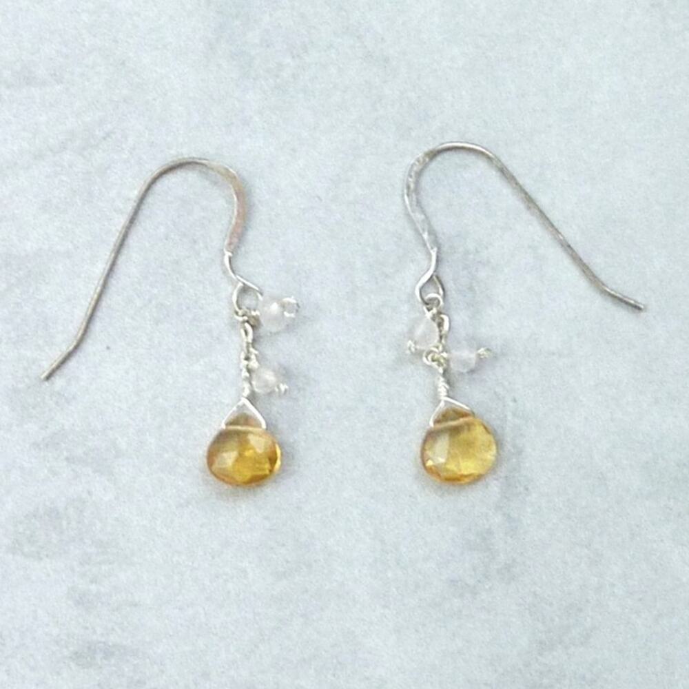 Yellow Citrine Rose Quartz Earrings 925 Sterling Silver Faceted Teardrop Dangle